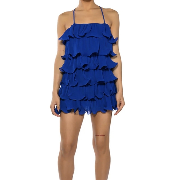 Amable x Mable Austyn Dress Mini Ruffled Tiered Blue S - Picture 10 of 11